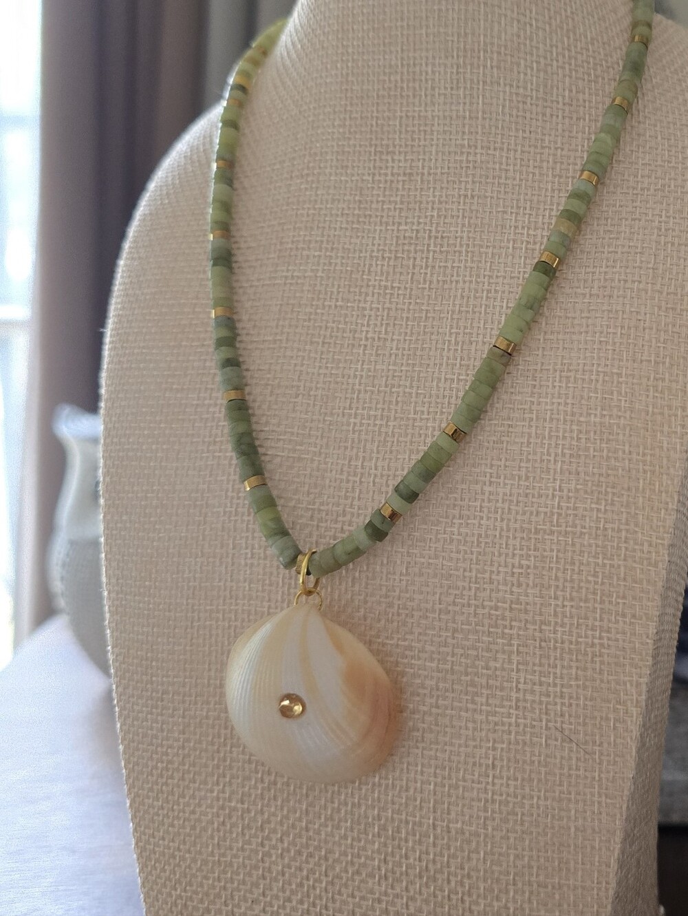 17" Adventurine & Natural Shell With Citrine Necklace By CANYON COAST JEWELRY